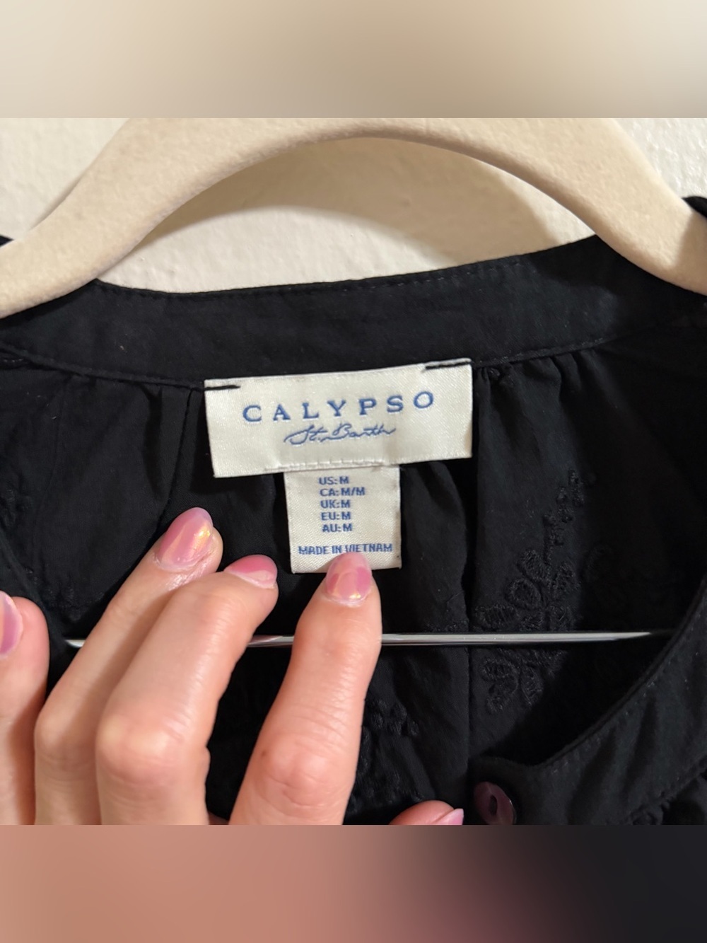 Calypso St.‎ Barth Black Floral Embroidered Puff Sleeve Cotton Blouse Size M - Picture 6 of 8